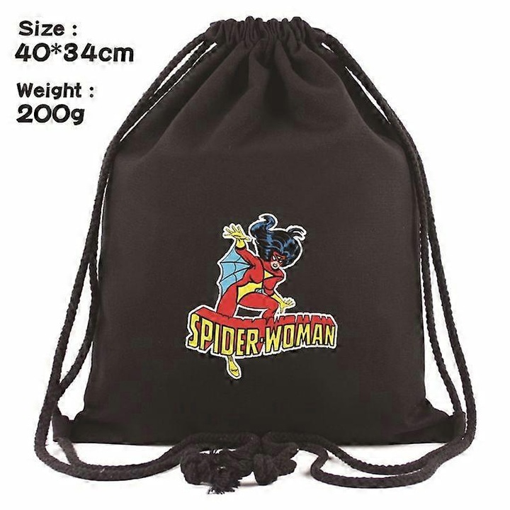 Rucsac cu snur, poliester, negru, model Spider Woman