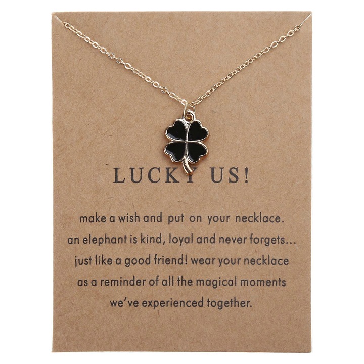 Colier cu pandantiv trifoi cu patru foi, verde inchis, 41-50cm