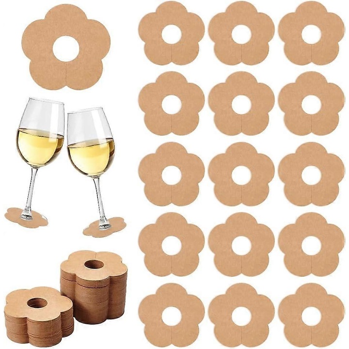 Set 150 etichete autoadezive pentru vin, design floare, culoare burlywood, dimensiuni 2.7x2.6 inch