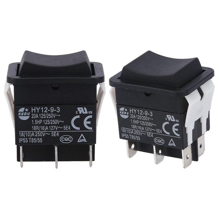 Комплект от 2 ключа KEDU, 125/250V, 18A/20A, черни