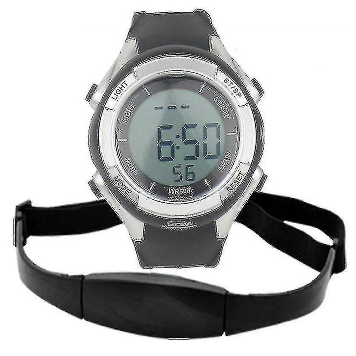 Ceas monitorizare ritm cardiac wireless, waterproof, cu bratara pentru piept, 50m, 12/24 ore