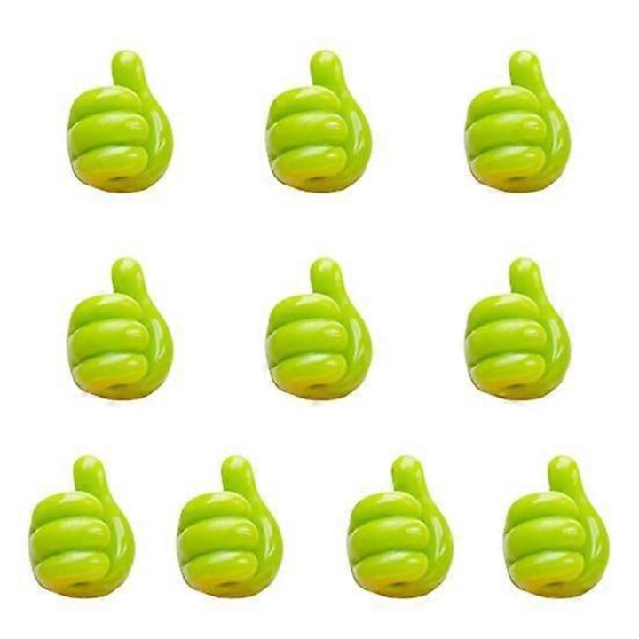 Set 10 suporturi autoadezive de perete, forma de deget mare, capacitate de 2kg, 2x2cm, verde