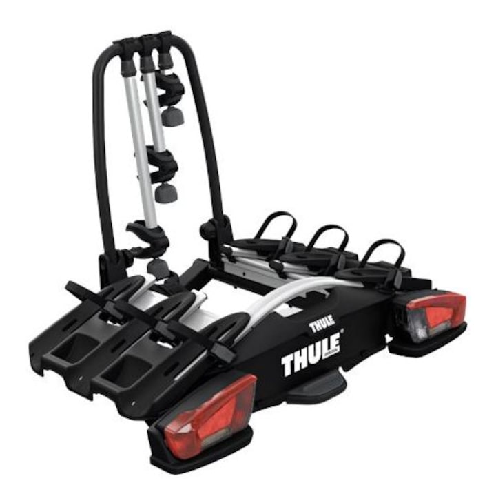 Suport auto pentru biciclete THULE Velocompact F 961500, montare pe carlig de remorcare FIX4BIKE, capacitate de incarcare 60 kg, rabatabil, priza 13 pini, pentru 3 biciclete