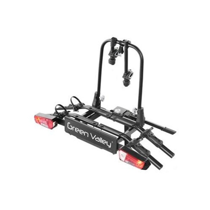 GREEN VALLEY Explorer 2 kerékpáros autószállító, 160664-2GV modell, vonóhorog rögzítéssel, jelzővel, alumínium és műanyag anyagokból, fekete színű