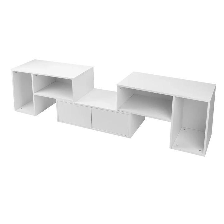 Comodă TV, alb, LED, 150x48x38cm, panouri artificiale, priza EU