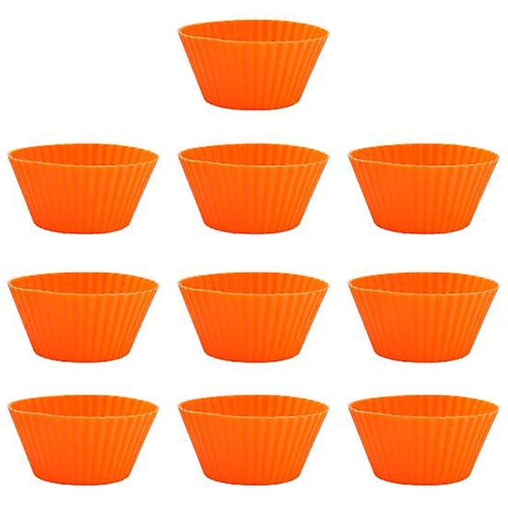 Set 10 forme prajituri din silicon reutilizabile, rezistente la caldura, portocalii, 7x3.2cm