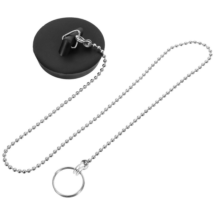 Dop baie din cauciuc, cu lant, 46x4.5x2cm, negru