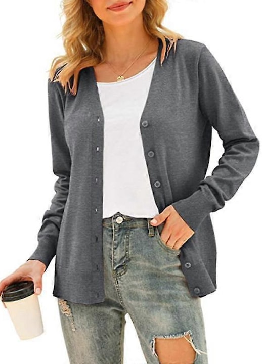 Cardigan dama, maneca lunga, gri, poliester-bumbac