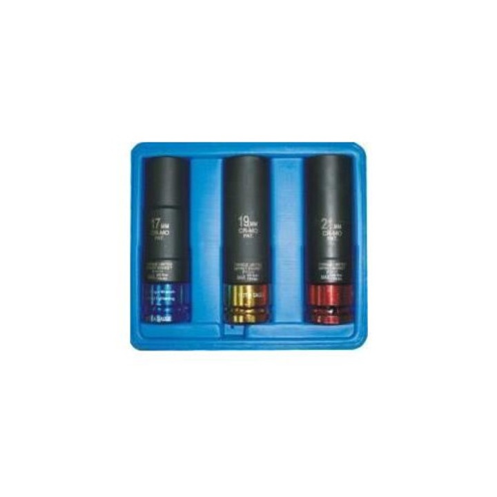 Set de 3 Chei Tubulare pentru Jante din Aliaj Garage Meister GM6288K, Patrat de Antrenare 1/2 Inch, Dimensiuni 17, 19, 21 mm