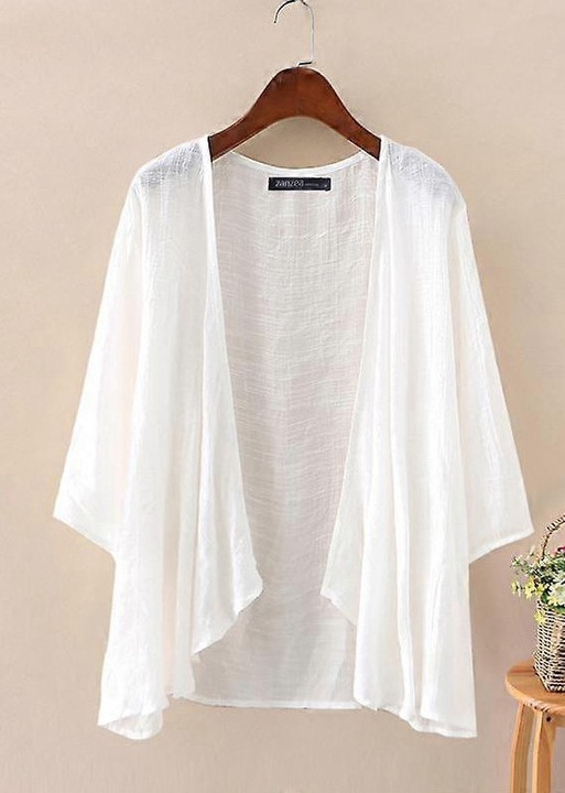 Cardigan dama, alb, material subtire, maneca trei sferturi, poliester, rayon