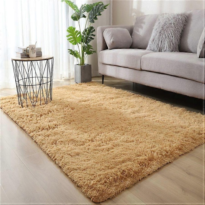 Covor moale din poliester, 60x120cm, bej, set de 1 bucata