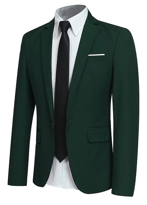 Sacou barbati, croiala casual, 1 nasture, poliester/viscoza, verde, 3XL INTL