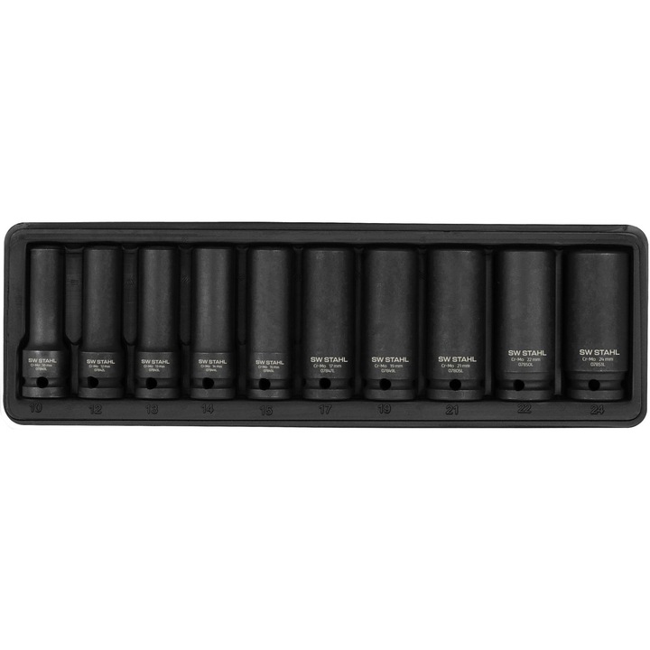 Set de Chei Tubulare de Impact, 1/2", 10-24 mm, Adancime, 10 Bucati