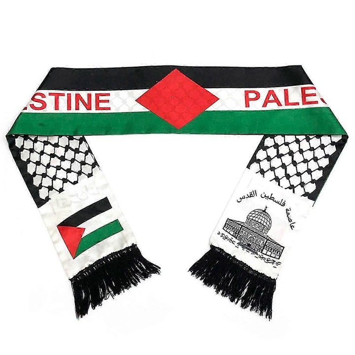 Set de 2 esarfe unisex cu imprimeu steagul Palestinei, satin, 135x14cm