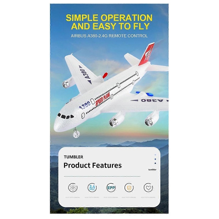 RC самолет A380, 2.4G, 350мм, бял, 44г, пълен комплект