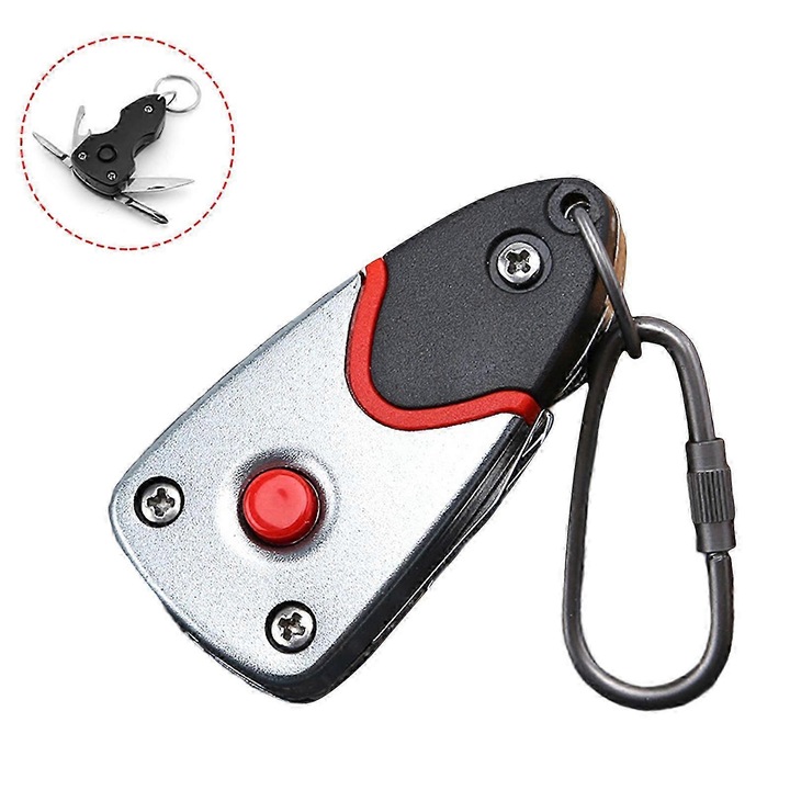 Breloc multifunctional din otel inoxidabil, cu LED, 10.5x3cm, gri