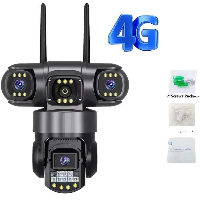 360 fokos megfigyelő kamera, 4G, 256GB tárhely, időjárásálló, kompakt