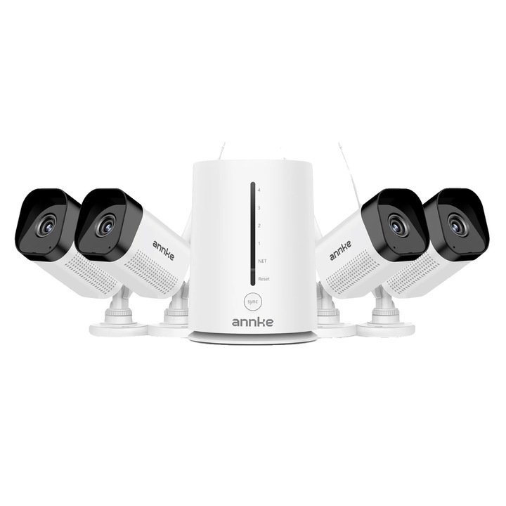 Система за видеонаблюдение Annke, 3MP, 4 броя, резолюция 5MP, нощно виждане, устойчив на атмосферни влияния, IP66