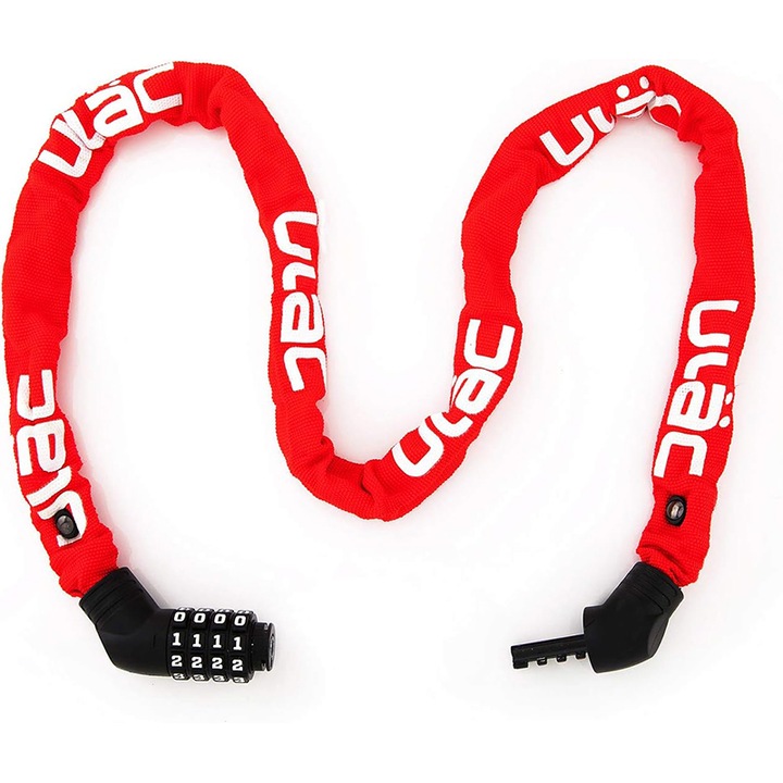 Kerékpár lopásgátló lánc 100cm, Rqiurpn, U-lakat, textil külső anyag, ultra-ellenálló edzett acél, vágás- vagy szakadásálló, piros