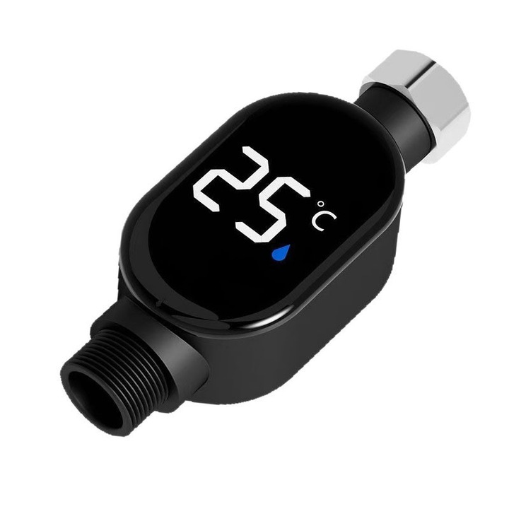 Termometru de dus, Garsonal, afisaj LED, 0 - 99°C, plug-and-play, negru