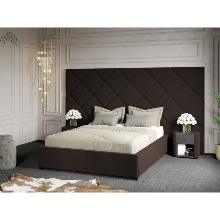 Pat Tapitat cu Panou, 305x171, C4, Dubai cu Somiera fixa, 160x200, Maro/Velluto 6