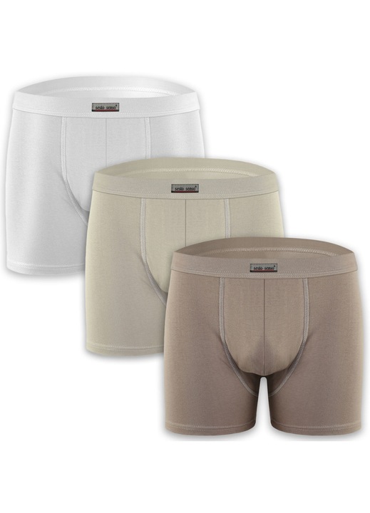 Set 3 perechi de boxeri Sesto Senso BM03, bumbac/elastan, Alb/Bej