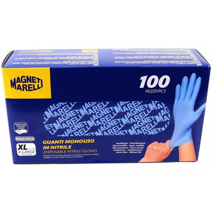Комплект от 100 нитрилни ръкавици за еднократна употреба MAGNETI MARELLI 099700120080, размер XL, за химическа защита