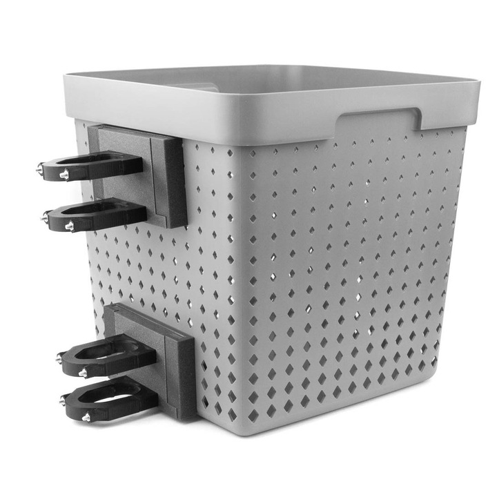 Suport mare pentru cosuri, Kugoo, M4, 21 litri, sistem de asamblare rapida, 8 capace de cauciuc, culoare grafit, setul include: maner, suruburi, material: plastic, stabil, rezistent la vibratii, usor de instalat