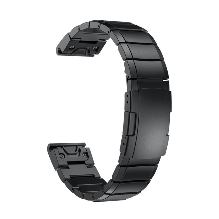 Curea metalica EasyFit compatibila cu Garmin Fenix 5X / 6X / 7X / 8 51 mm, Instinct 2X 50mm / 3 50mm / Epix 2 Pro 51mm, + dispozitiv scurtare, 26mm, bratara inox, negru