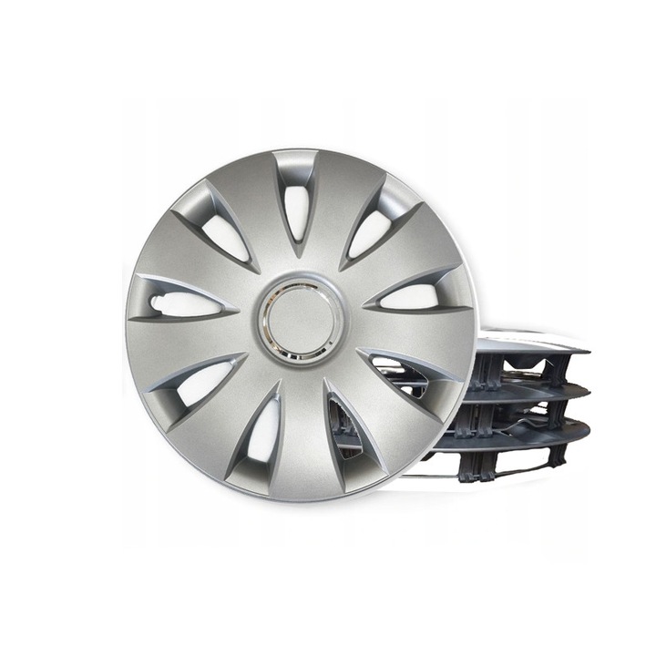 Capace roti, Aura, 16 inch, 4 bucati, universale, argintii, setul contine 4 bucati, material: plastic, culoare: argintiu