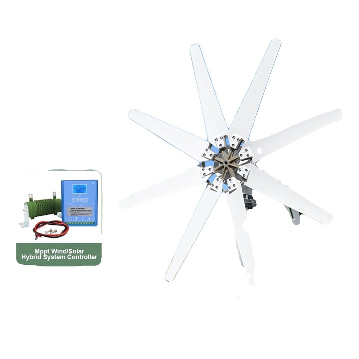 Generator de energie eoliana, 3000W, 48V, 8 palete, control hibrid, constructie durabila