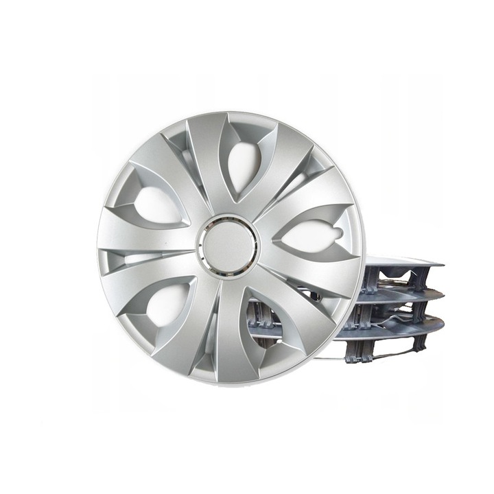 Capace roti, Acura, 16 inch, 4 bucati, argintii, plastic, setul contine 4 bucati, diametru 16 inch, culoare alb