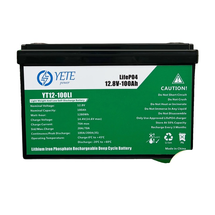 Baterie Lithium Iron Phosphate 12V 100AH, capacitate mare, flexibilitate modulara, 522x243x218mm