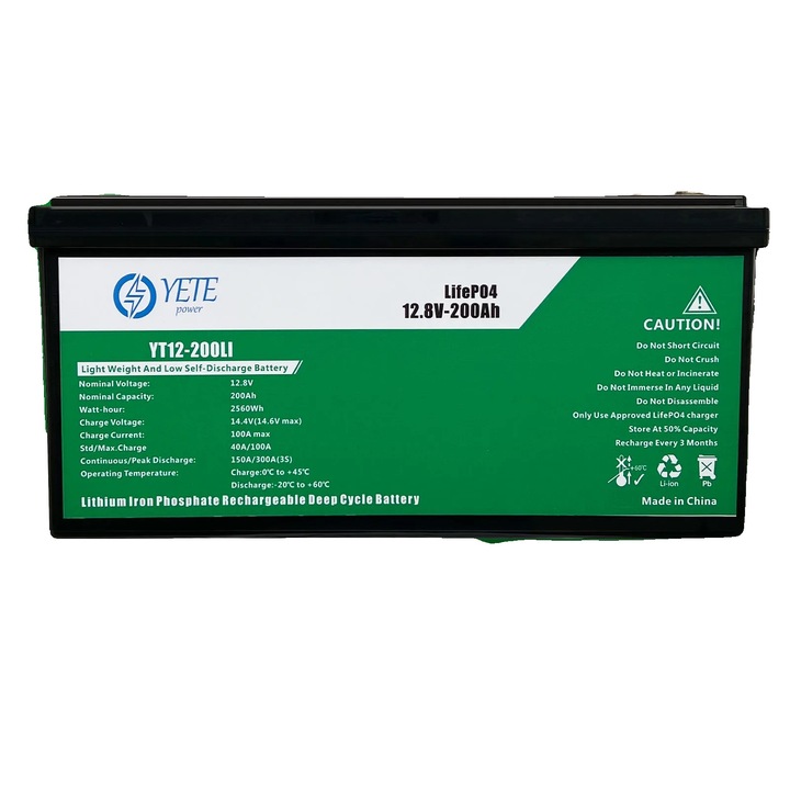 LiFePO4 батерия 12.8V 200AH, 6000 цикъла, размери 57x52x35см, за употреба на закрито и открито