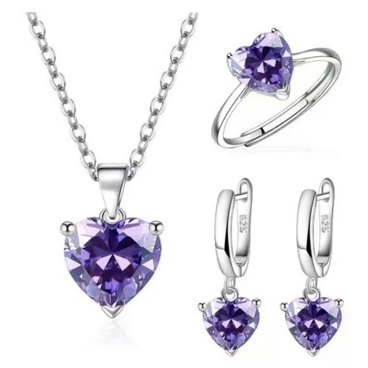 Set bijuterii dama zirconiu 5A, argintiu/mov