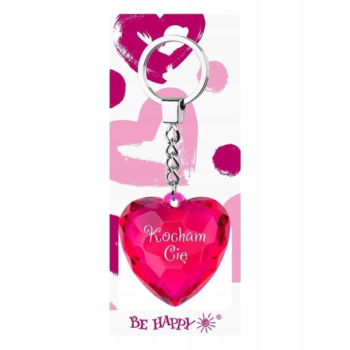 Személyre szabott szív alakú kulcstartó, Be-Happy Gifts, rózsaszín, 132x30mm