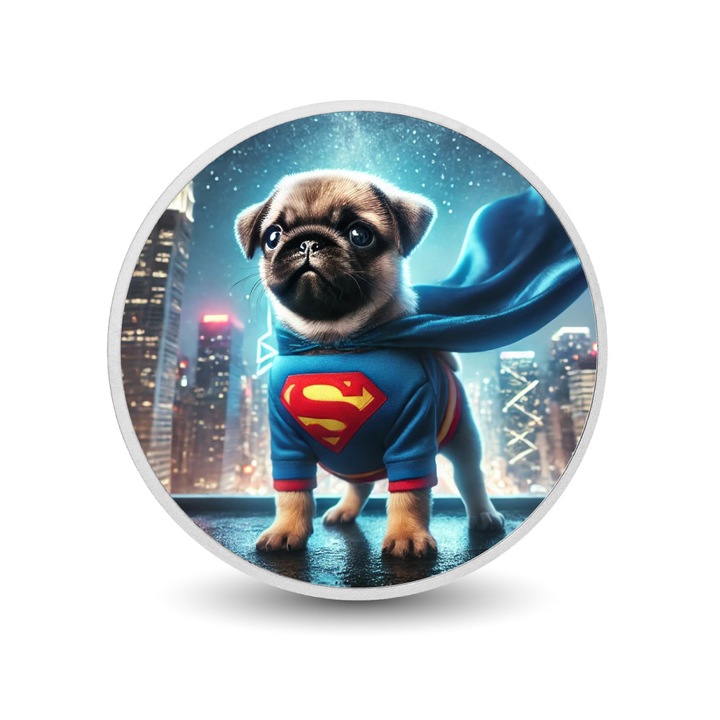 Moneda Super Pug, Arverni Mint, 28g, argint, cutie cadou, certificat de autenticitate