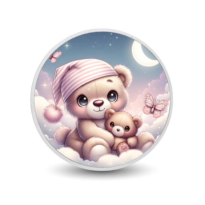 Moneda argint - A Cuddle Full of Love, design ursulet pe nori, cutie cadou