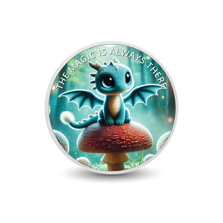 Moneda colorata din argint - Magic is Always There Misty the Mushroom Guardian, Arverni Mint, 1 uncie, cutie cadou, certificat de autenticitate