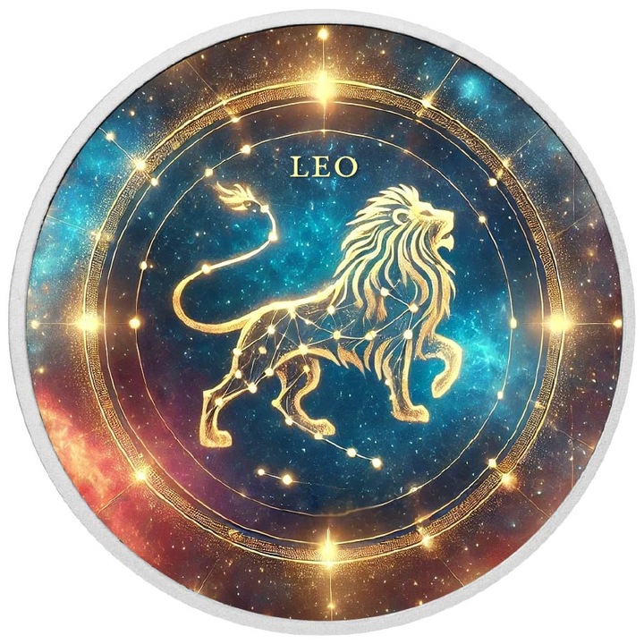 Moneda colorata din argint - Zodia Leu, Arverni Mint, 1 uncie, cutie cadou, certificat de autenticitate