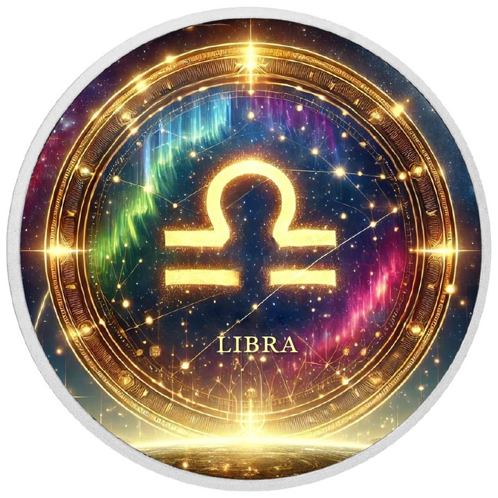 Moneda colorata din argint - Zodia Balanta, Arverni Mint, 28 g, cutie cadou, certificat de autenticitate