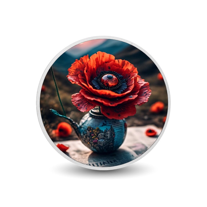 Moneda colorata din argint - Poppy of Perception, Arverni Mint, 1 uncie, cutie cadou, certificat de autenticitate