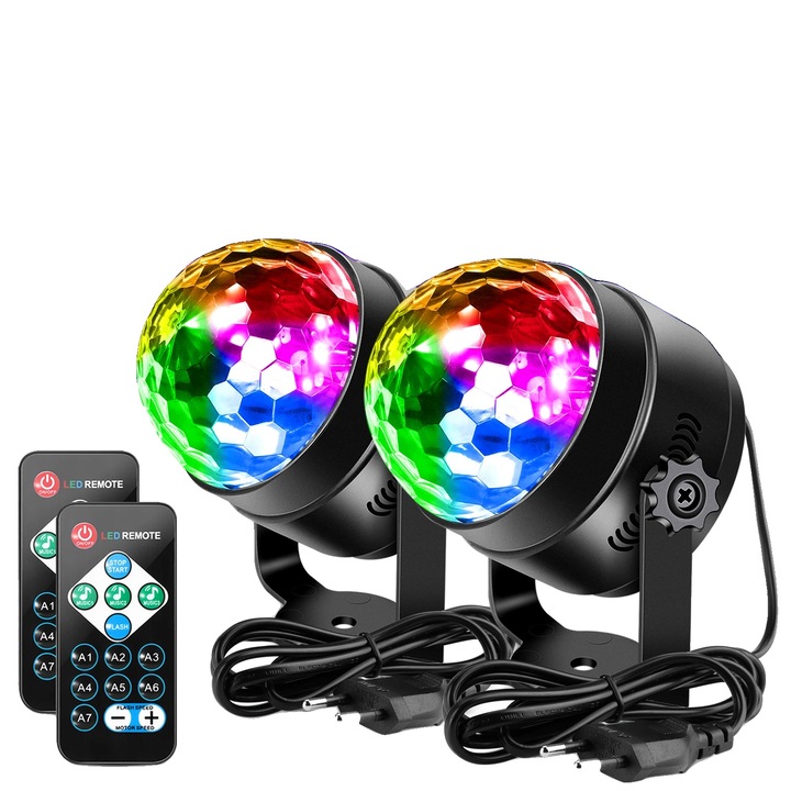 Diszkófény, 6 W, 7 színkombináció, hordozható kialakítás, 13,5x13,5x15 cm