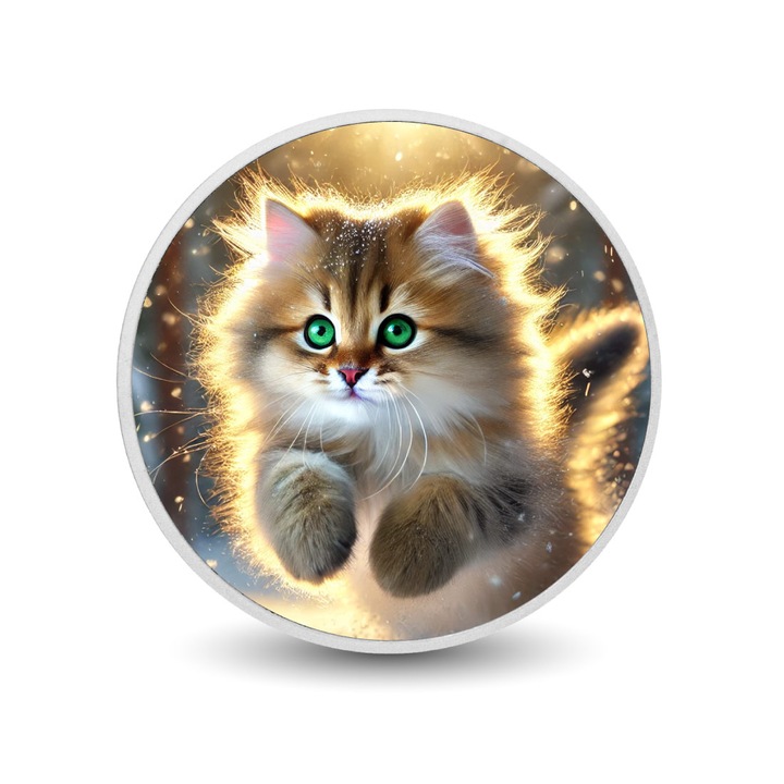 Moneda de colectie Golden Glow: A Leap of Light 1oz, pisica aurie, 300 exemplare, cutie cadou