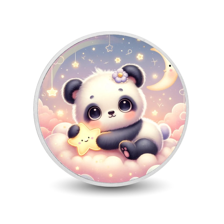 Moneda argint 1oz Starry Cuddles, Panda in Tara Viselor, cutie cadou