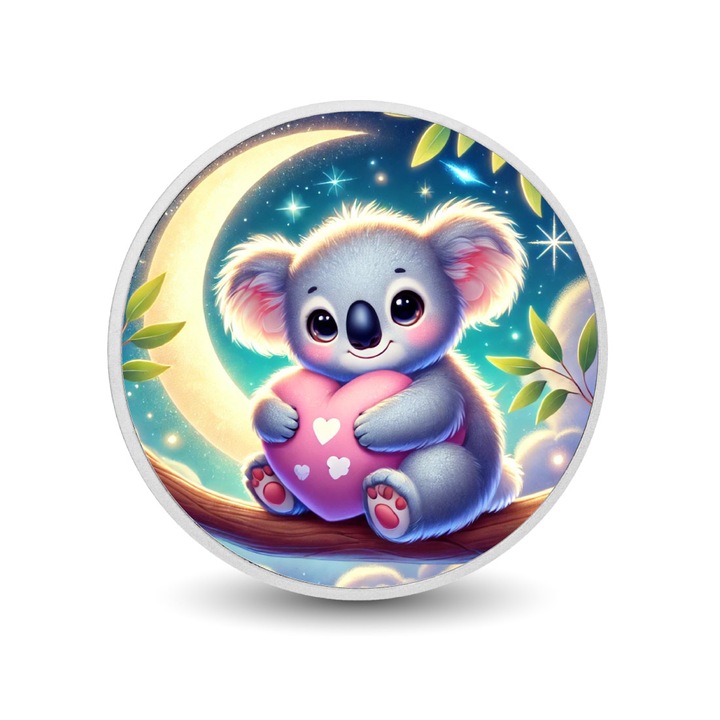 Moneda de argint 1oz Moonlit Hugs: Koala of Kindness, Arverni Mint, design cu urs koala, cutie cadou