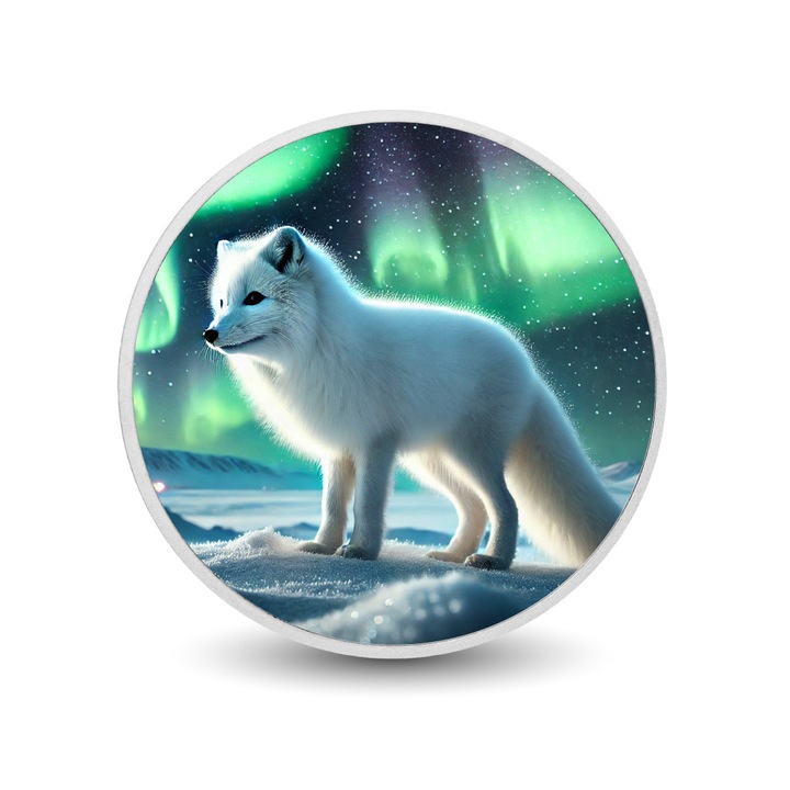 Moneda colorata Arctic Radiance, vulpe sub aurora, editie limitata, 30x30mm