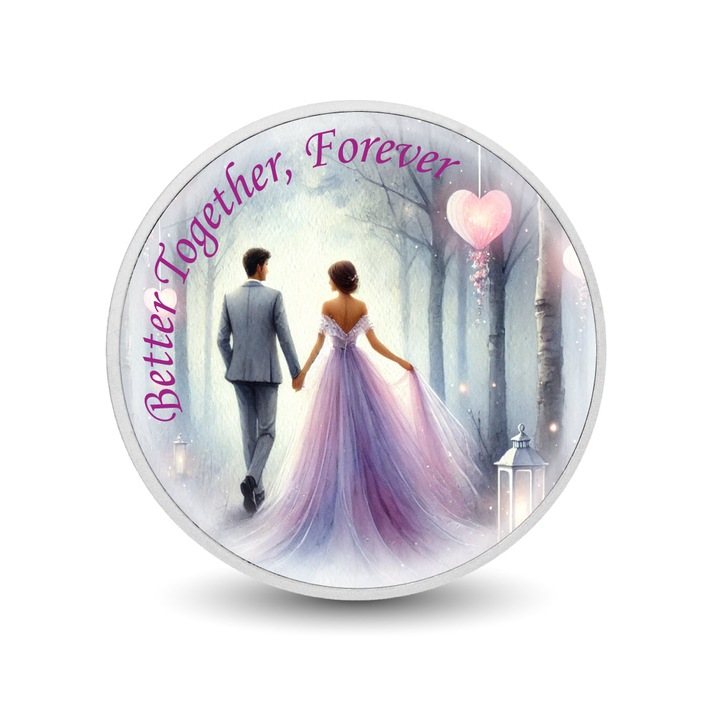 Moneda de argint 1oz Better Together, Forever - Enchanted Stroll, design elegant, cutie cadou
