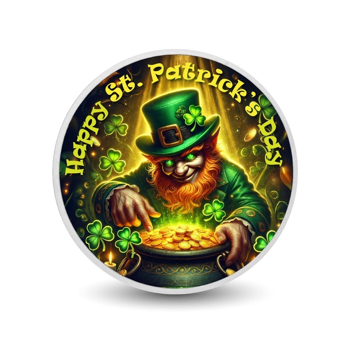 Moneda colorata 1oz Leprechaun jucaus cu tezaur de aur, Arverni Mint, imprimare UV