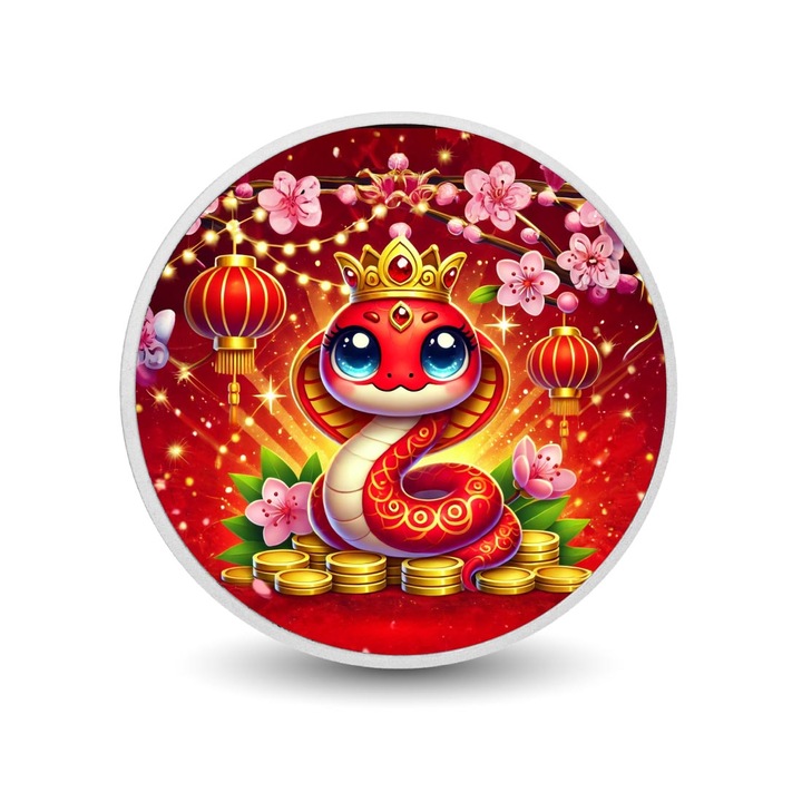 Moneda de argint 1oz Anul Sarpelui - Prosperitate si Farmec, design cu sarpe rosu si coroana aurie, cutie cadou